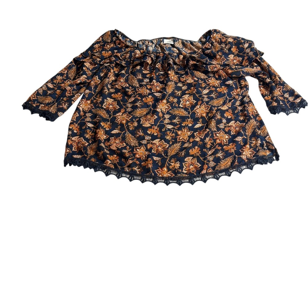 Knox Rose Off The Shoulder Blouse XXL Navy Floral Crochet Lace Trim Boho Top - Picture 4 of 8